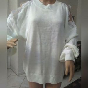 BNWT KNIT TOP W/ OPEN LACED SLEEVES CREAM SZ. XL MAGNIFICENT BY CLEARLOVE